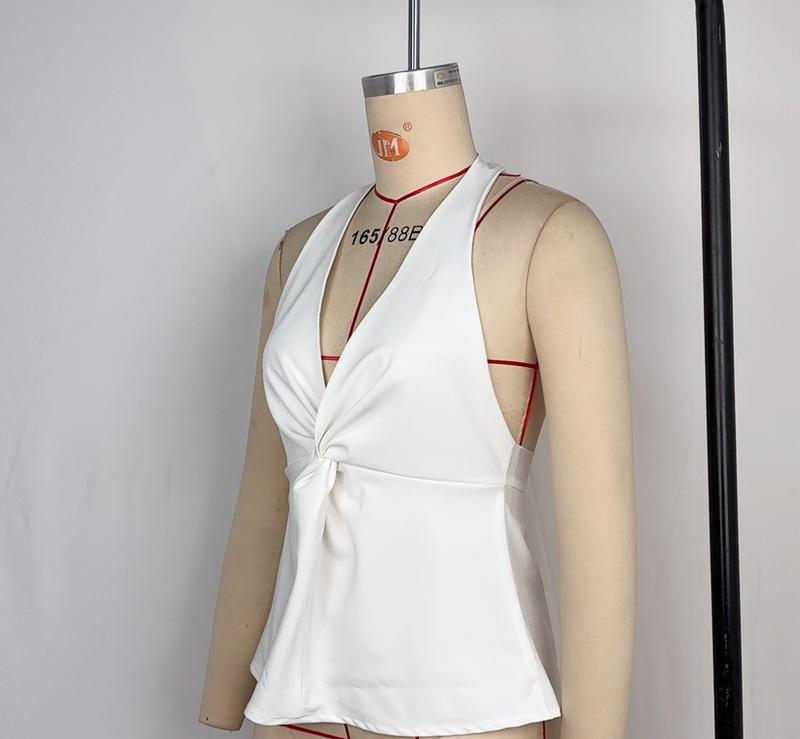 OM-2025 Stylish Twisted Neckline Tank Top for Women - Casual Fashionable Summer Short-Sleeve Top